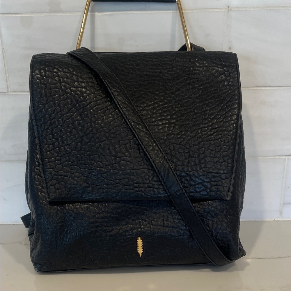 THACKER Black Pebbled Leather Adele Convertible Crossbody, Satchel, Backpack